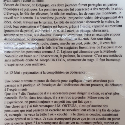 souvenirs de stage 2001 avec Joseph ORTEGA